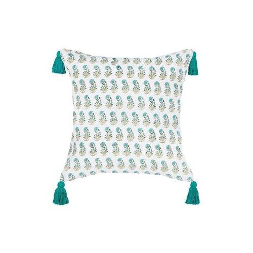 Aqua Jasmine Flower Cushion With Tassels  50 x 50cm