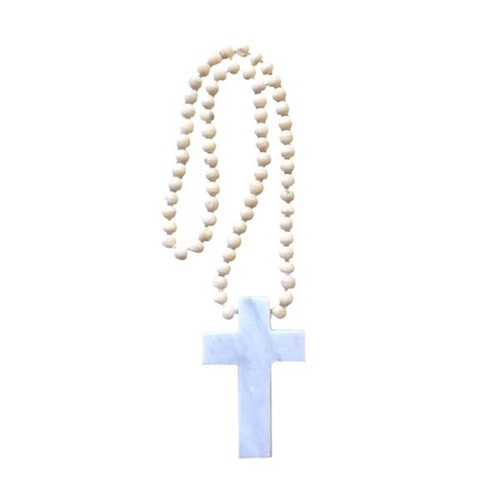 Marble Cross With Wooden Beads