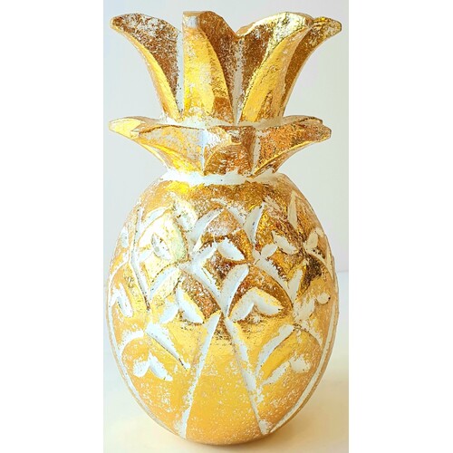 Hand Carved Wooden Decorative Pineapple Gold - Small