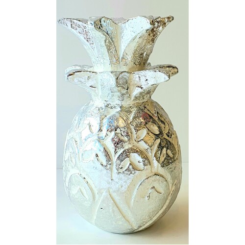 Hand Carved Wooden Decorative Pineapple Silver -  X Small
